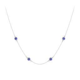 Bezel-Set Round Stone Station Necklace in 925 Sterling Silver with Blue Sapphire