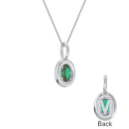 Oval Frame Stone Necklace With Back Initial in 925 Sterling Silver with Emerald