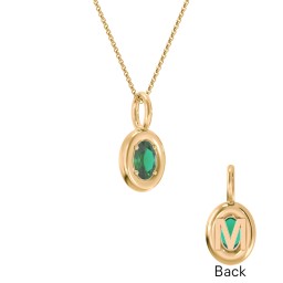 Oval Frame Stone Necklace With Back Initial in 18K Gold Plated Silver with Emerald