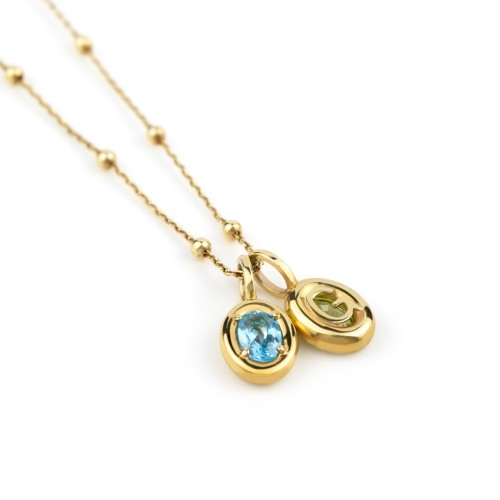 Oval Frame Stone Necklace With Back Initial