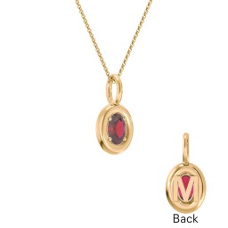Oval Frame Stone Necklace With Back Initial in 18K Gold Plated Silver with Garnet