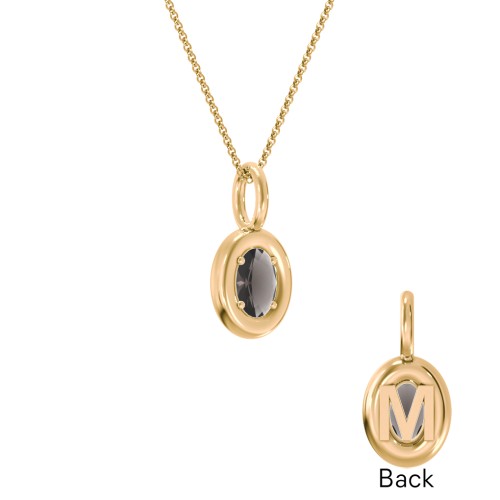Oval Frame Stone Necklace With Back Initial – 18K Gold Plated Silver with Smokey Quartz