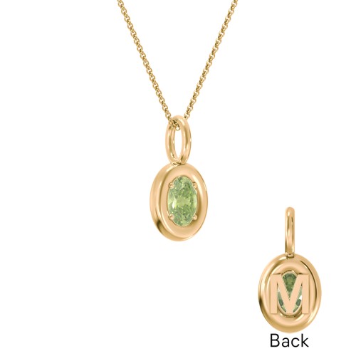 Oval Frame Stone Necklace With Back Initial – 18K Gold Plated Silver with Peridot