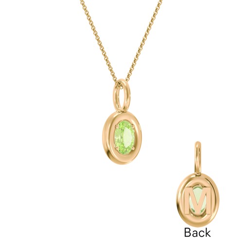 Oval Frame Stone Necklace With Back Initial – 18K Gold Plated Silver with Peridot