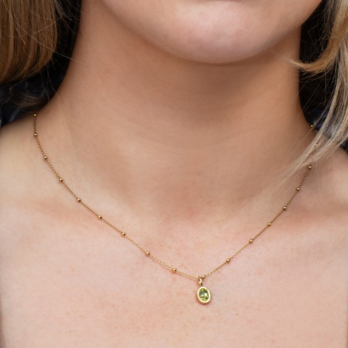 Oval Frame Stone Necklace With Back Initial – 18K Gold Plated Silver with Blue Topaz