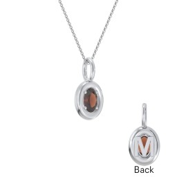 Oval Frame Stone Necklace With Back Initial in 925 Sterling Silver with Garnet