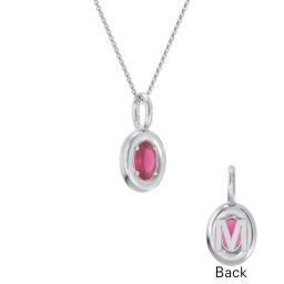 Oval Frame Stone Necklace With Back Initial in 925 Sterling Silver with Ruby