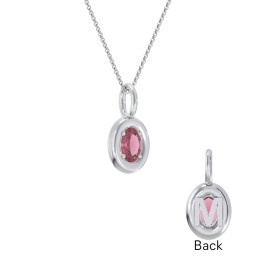 Oval Frame Stone Necklace With Back Initial in 925 Sterling Silver with Pink Tourmaline