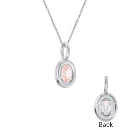 Oval Frame Stone Necklace With Back Initial in 925 Sterling Silver with Morganite
