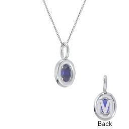 Oval Frame Stone Necklace With Back Initial in 925 Sterling Silver with Blue Sapphire
