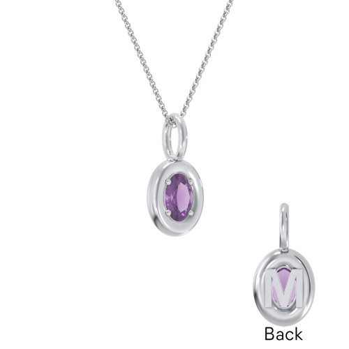 Oval Frame Stone Necklace With Back Initial – Sterling Silver with Amethyst
