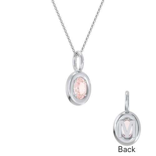 Oval Frame Stone Necklace With Back Initial – Sterling Silver with Morganite