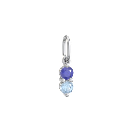2 Gemstone Vertical Charm – Sterling Silver with Blue Sapphire and Blue Topaz