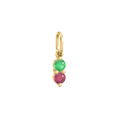 2 Gemstone Vertical Charm – 10K Yellow Gold with Emerald and Ruby