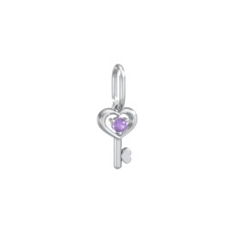 Heart Key Charm with Gemstone in 925 Sterling Silver with Amethyst