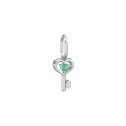 Heart Key Charm with Gemstone in 925 Sterling Silver with Emerald