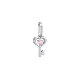 Heart Key Charm with Gemstone in 925 Sterling Silver with Pink Tourmaline