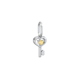 Heart Key Charm with Gemstone in 925 Sterling Silver with Citrine