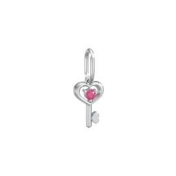 Heart Key Charm with Gemstone in 925 Sterling Silver with Ruby
