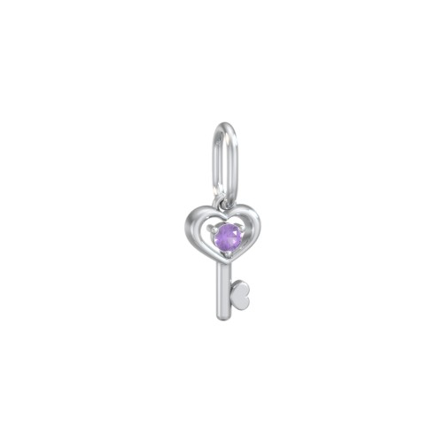 Heart Key Charm with Gemstone – Sterling Silver with Amethyst