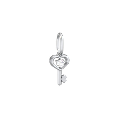 Heart Key Charm with Gemstone – Sterling Silver with Diamond