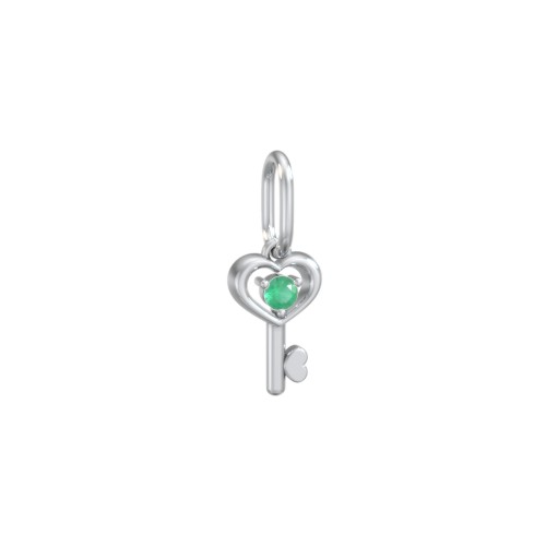 Heart Key Charm with Gemstone – Sterling Silver with Emerald