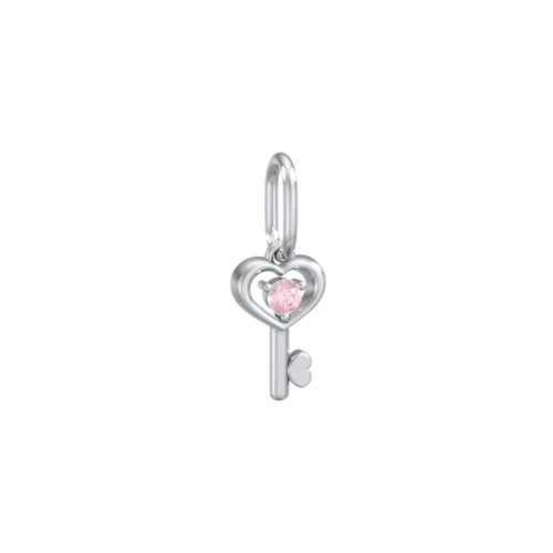 Heart Key Charm with Gemstone – Sterling Silver with Pink Tourmaline