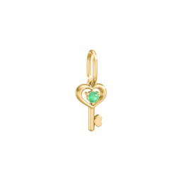 Heart Key Charm with Gemstone in 10K Solid Yellow Gold with Emerald