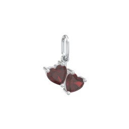 Double Heart Gemstone Charm in 925 Sterling Silver with Garnet