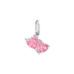 Double Heart Gemstone Charm in 925 Sterling Silver with Pink Tourmaline