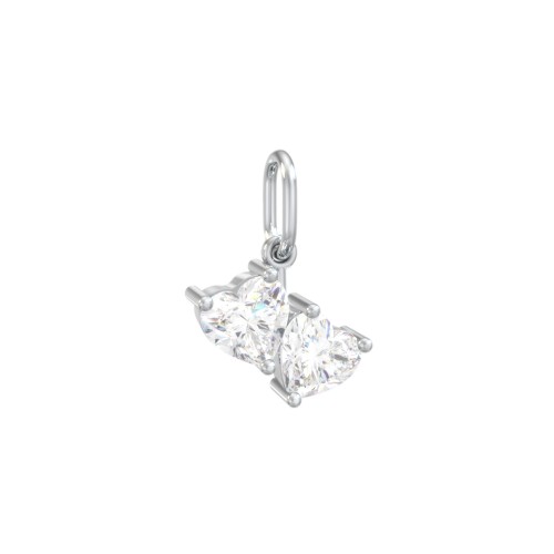 Double Heart Gemstone Charm – Sterling Silver with Diamond