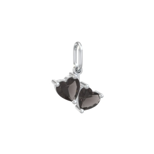 Double Heart Gemstone Charm – Sterling Silver with Smokey Quartz
