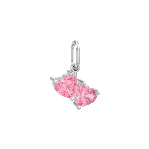 Double Heart Gemstone Charm – Sterling Silver with Pink Tourmaline