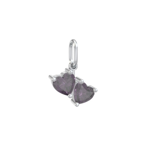 Double Heart Gemstone Charm – Sterling Silver with Alexandrite