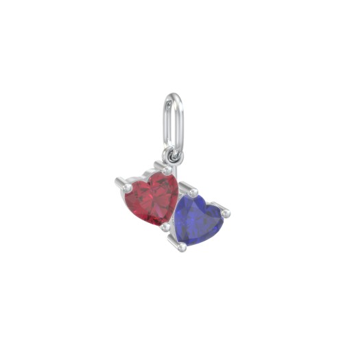 Double Heart Gemstone Charm – Sterling Silver with Ruby and Blue Sapphire