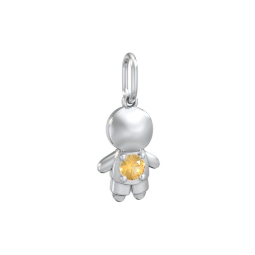 Little Boy Charm with Gemstone – Sterling Silver with Citrine