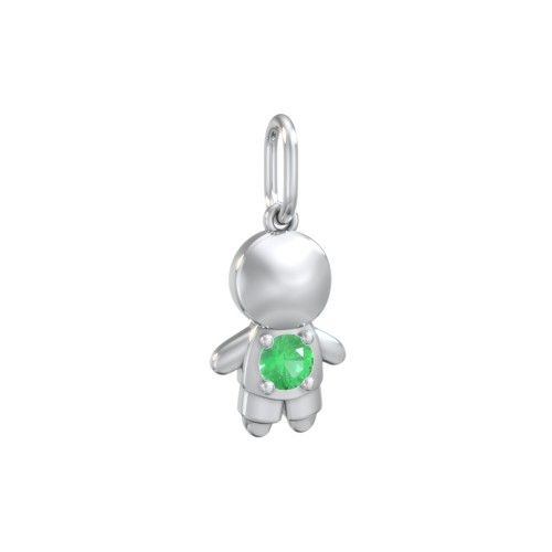 Little Boy Charm with Gemstone – Sterling Silver with Emerald