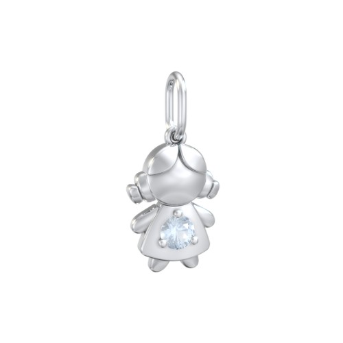Little Girl Charm with Gemstone – Sterling Silver with Aquamarine