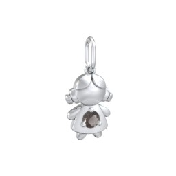 Little Girl Charm with Gemstone in 925 Sterling Silver with Smokey Quartz