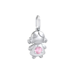 Little Girl Charm with Gemstone in 925 Sterling Silver with Pink Tourmaline