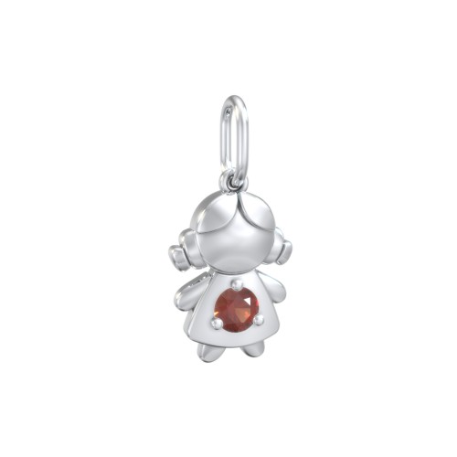 Little Girl Charm with Gemstone – Sterling Silver with Garnet