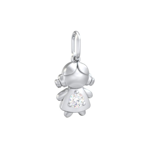 Little Girl Charm with Gemstone – Sterling Silver with Diamond