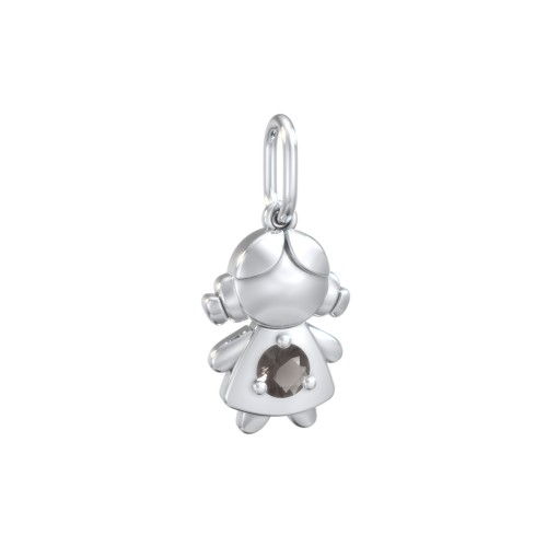 Little Girl Charm with Gemstone – Sterling Silver with Smokey Quartz