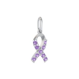 Pavé Awareness Ribbon Charm in 925 Sterling Silver with Amethyst
