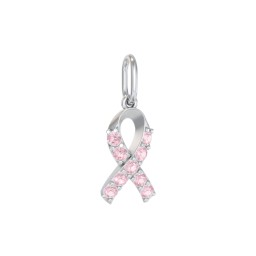 Pavé Awareness Ribbon Charm in 925 Sterling Silver with Pink Tourmaline