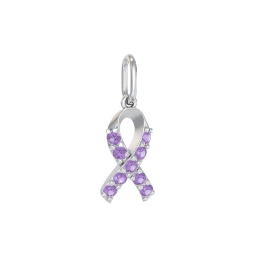 Pavé Awareness Ribbon Charm – Sterling Silver with Amethyst
