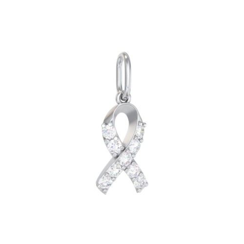 Pavé Awareness Ribbon Charm – Sterling Silver with Diamond