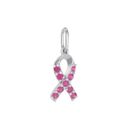 Pavé Awareness Ribbon Charm – Sterling Silver with Ruby