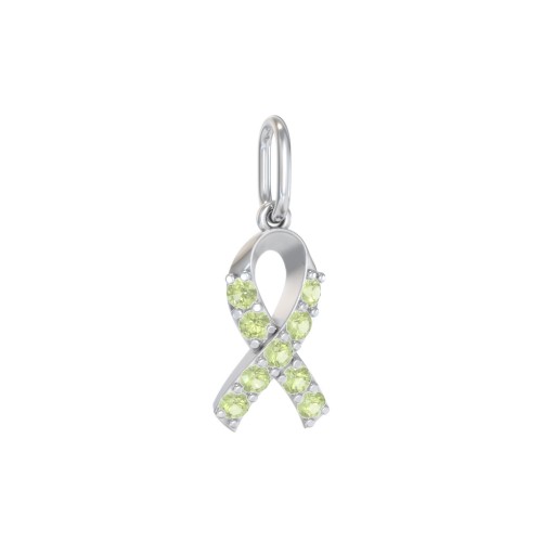 Pavé Awareness Ribbon Charm – Sterling Silver with Peridot