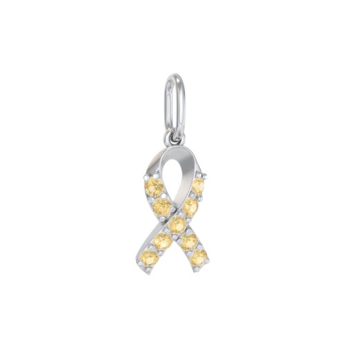 Pavé Awareness Ribbon Charm – Sterling Silver with Citrine